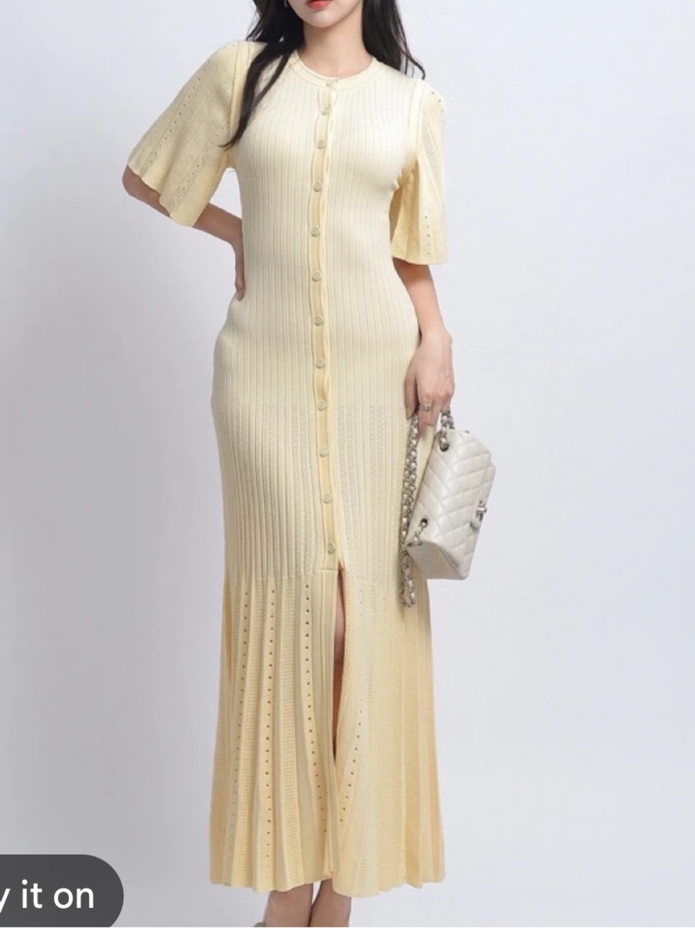 Yellow Ribbed Midi Dress